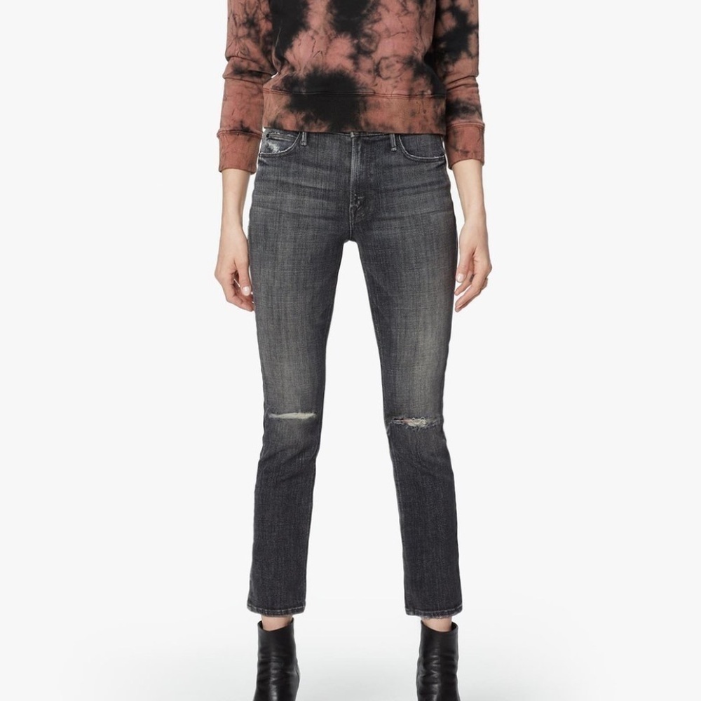 MOTHER The Mid Rise Dazzler Distressed Ankle Jeans in Open Later Size 25